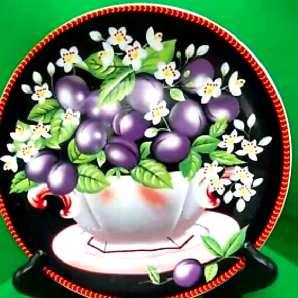 Decorative Fruit Plate Set - Black with Multicolor Design - Picture 4 of 11